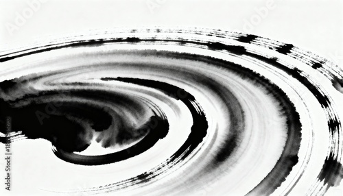 Black ink brush stroke swirl on white background