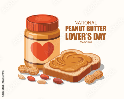 National Peanut Butter Lover's Day vector. Toasted bread with peanut butter icon. Peanut butter jar and spread bread vector. Peanut butter sandwich illustration. March 1. Important day