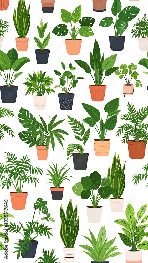 Seamless pattern of potted plants