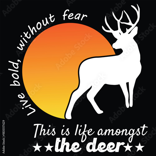 Elegant deer silhouette in sunset circle for wildlife t-shirt print