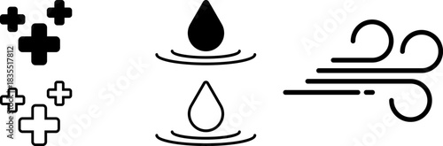 Vector icons representing air purification and water droplets