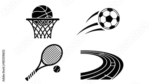 Collection of various sports icons, including basketball, soccer, tennis, and track and field