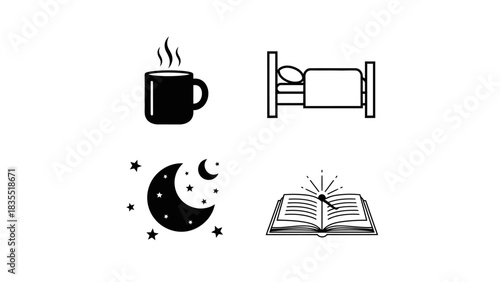 Daily Icons Wake Up, Rest, Sleep & Learn - Perfect for Scheduling & Habit Tracking