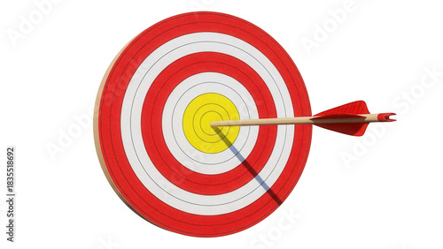 Red and yellow target with arrow isolated PNG, bullseye for archery and games on transparent background, achieving goals