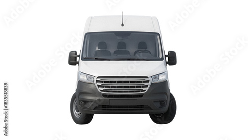 Modern white delivery van isolated PNG on transparent background, commercial vehicle for transportation and logistics