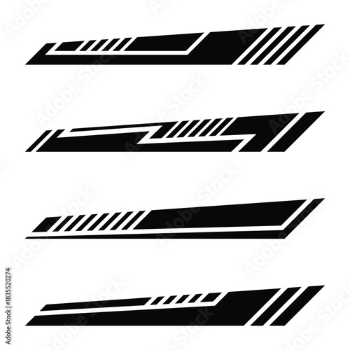 Set of racing geometric stripes stickers for car wraps