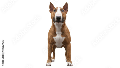 Canvas Print Adorable brown and white Bull Terrier dog PNG isolated, purebred pet standing on