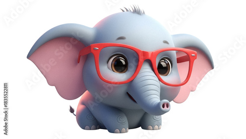 Cuadro en lienzo Adorable baby elephant cartoon character with red glasses isolated PNG, cute ani