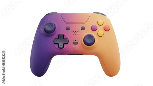 Gradient purple and orange gamepad isolated PNG, wireless controller for gaming console on transparent background, modern design
