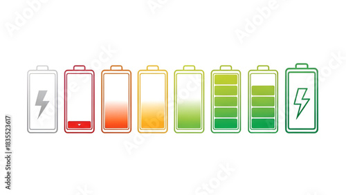 Battery charging indicator levels power energy full empty status symbol