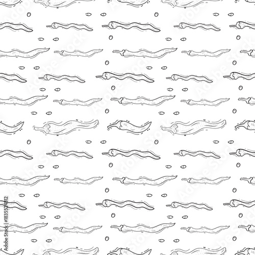 Hand drawn chili pepper seamless pattern, hot chili pattern vintage background