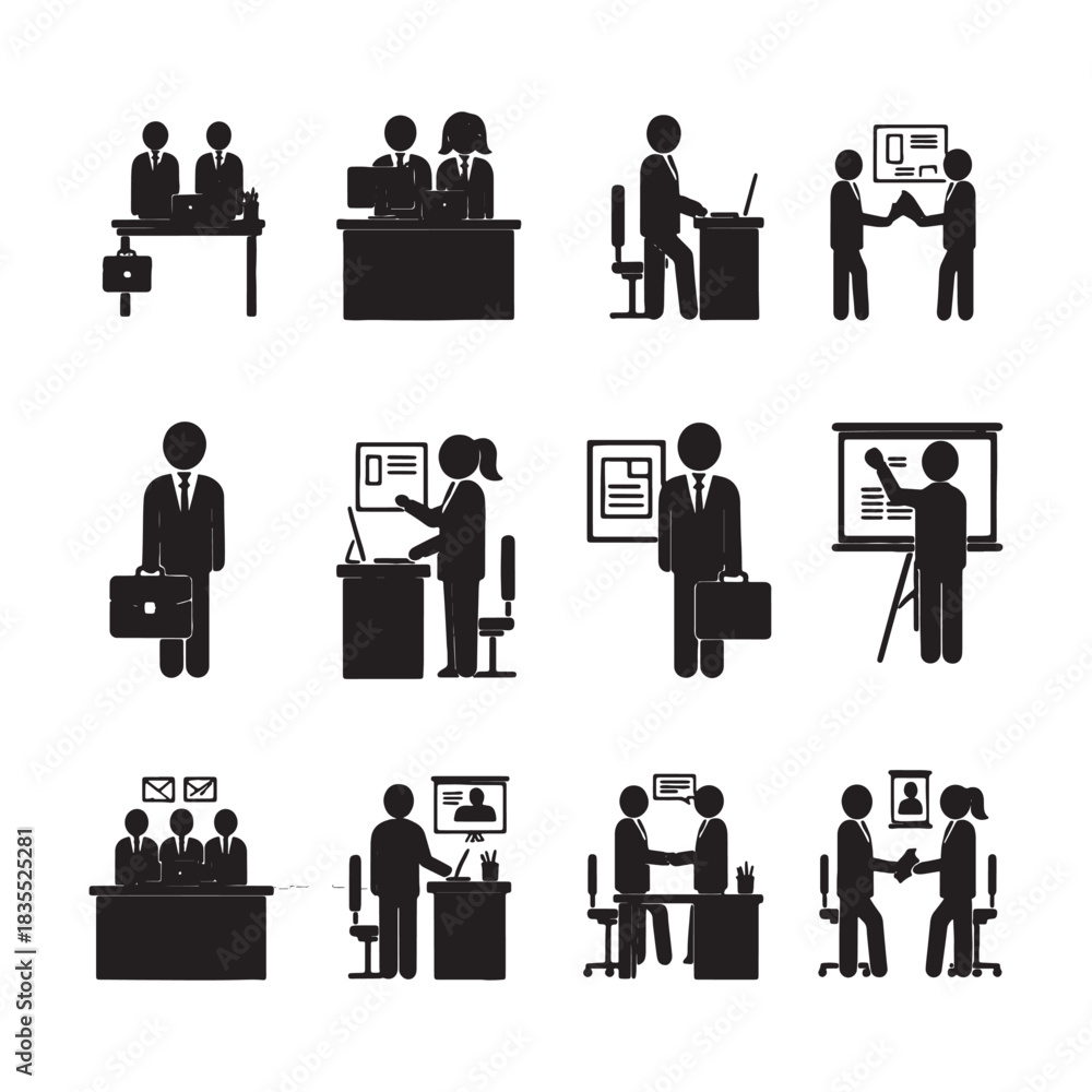 Fototapeta premium Business meeting handshake presentation and office work icons vector