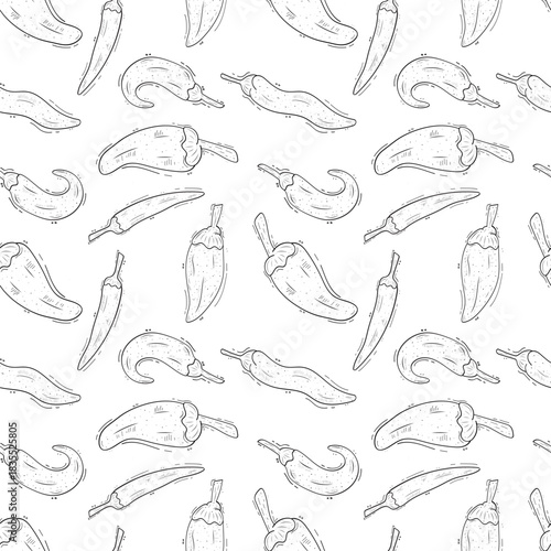 Hand drawn chili pepper seamless pattern, hot chili pattern vintage background