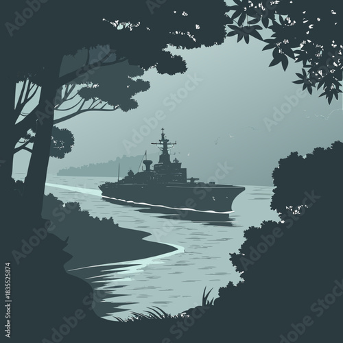 silhouette of a ship