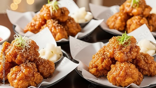 Fototapeta Naklejka Na Ścianę i Meble -  Delicious korean fried chicken served in small portions
