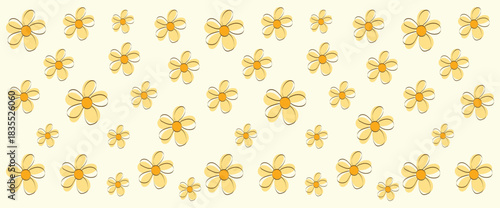 Yellow flower pattern on a light yellow background with varying sizes and random placement design vector