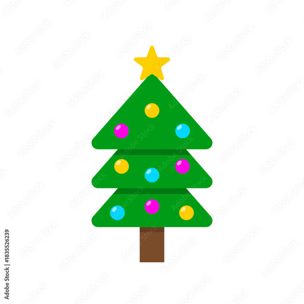 Fototapeta premium Christmas Tree Icon with Ball and Star. Holiday Decorative. Vector Illustration