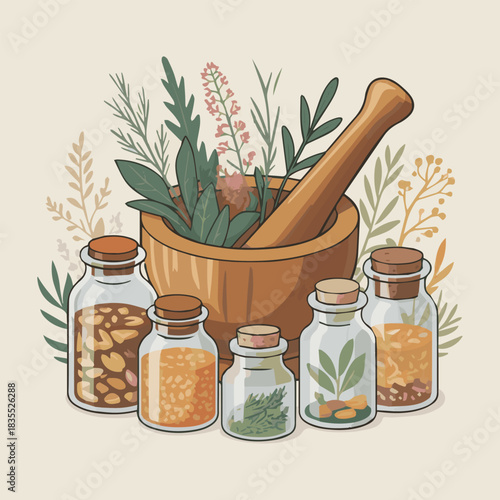 Complete Herbal Remedy Set with Bowl & Mortar