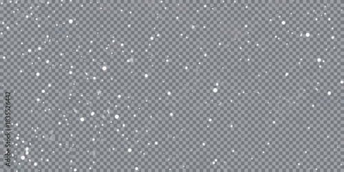 Realistic falling snow overlay on transparent background for winter season