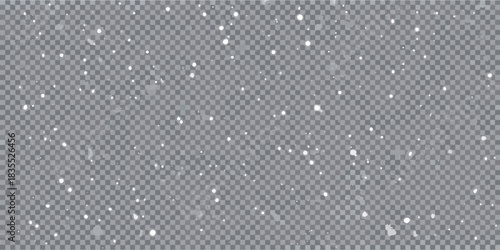 Realistic falling snow overlay on transparent background for winter holiday designs