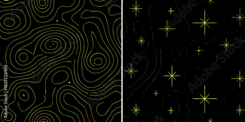 Abstract topographic map and starry night sky background
