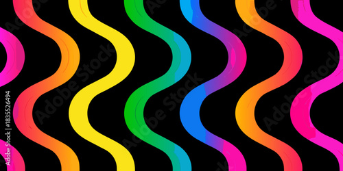 Vibrant rainbow wavy lines on black background colorful abstract pattern