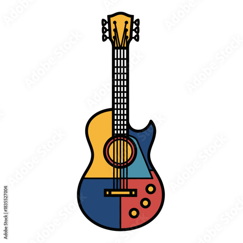 Acoustic guitar artistry with vivid color blocks abstract musical instrument drawing