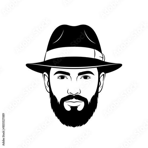 Monochromatic portrayal of a stylish gentleman donning a classic fedora with poise
