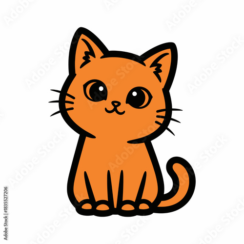 Cute cartoon feline with expressive eyes sitting calmly on a blank canvas ready to play