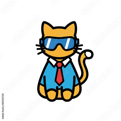 Stylized feline character with sunglasses and business attire for digital graphics and applications