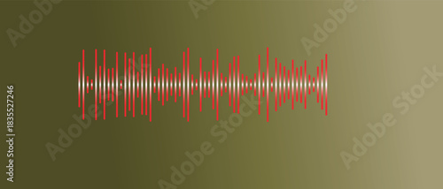 Sound wave red lines on dark yellow background, audio wave or waveform digital spectrum equalizer