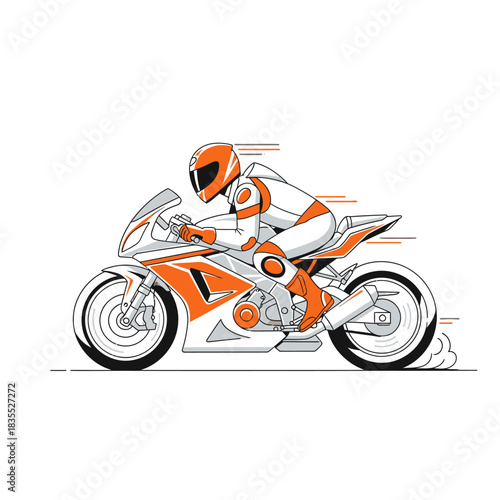 Dynamic graphic illustration of a racing motorcyclist embodying high speed and aerodynamic design