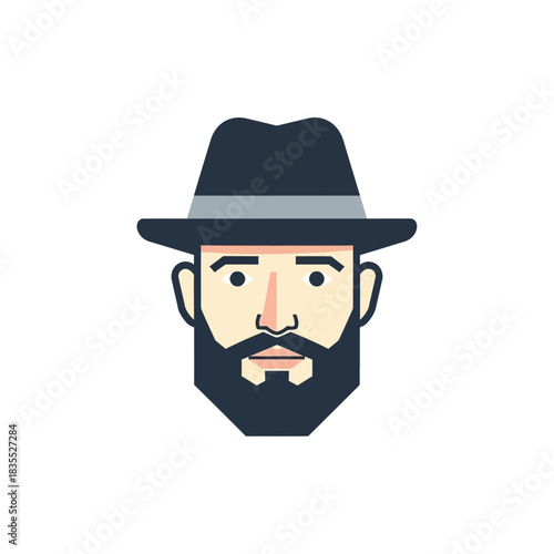 Stylish gentleman portrait with fedora hat and geometric facial features graphic design