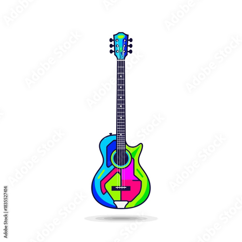 Vibrantly Colored Guitar Illustration on a Clean White Background Creates a Striking Visual
