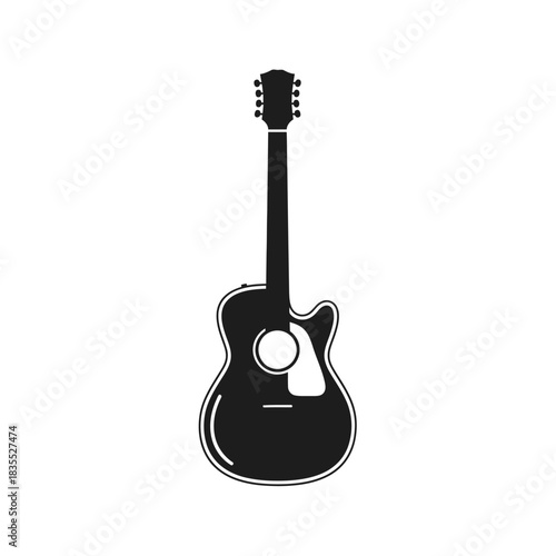 Acoustic guitar minimalist vector art showcasing musical instrument design and tuneful rhythm