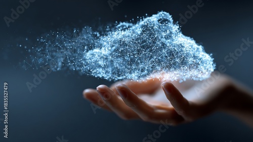 Captivating cloud network held gently in hand, symbolizing powerful connectivity and innovative data solutions for future technology needs
