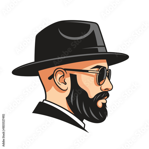 Stylish bearded man with hat and sunglasses portrait with confident style avatar