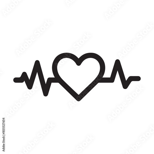 Simple line art illustration of a heart with a heartbeat line, representing health and life.