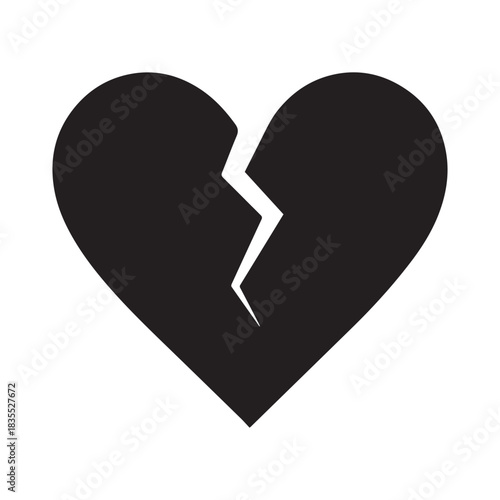 Symbol of heartbreak and emotional pain, a stark black broken heart graphic.