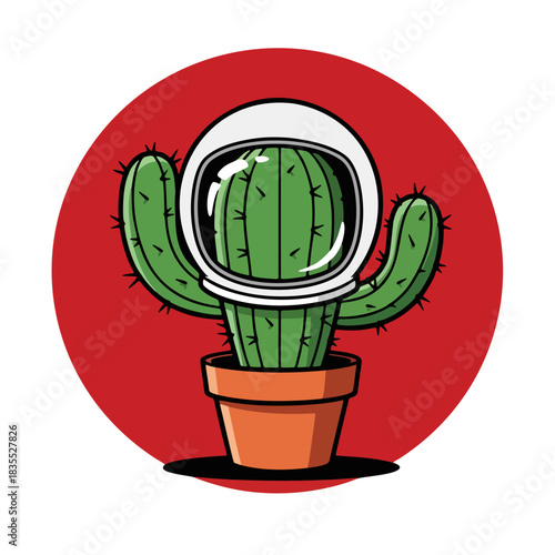 Cactus Astronaut in Space Suit Vector Illustration Sticker Design