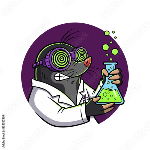 Mad Mole Scientist Holding Chemical Flask Vector Illustration