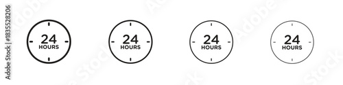 24 Hrs icons graphic. Thin line drawing illustration.