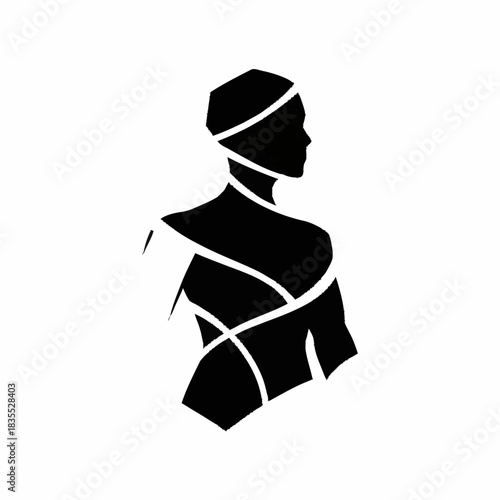 Abstract Silhouette of a Human Torso with White Lines.
