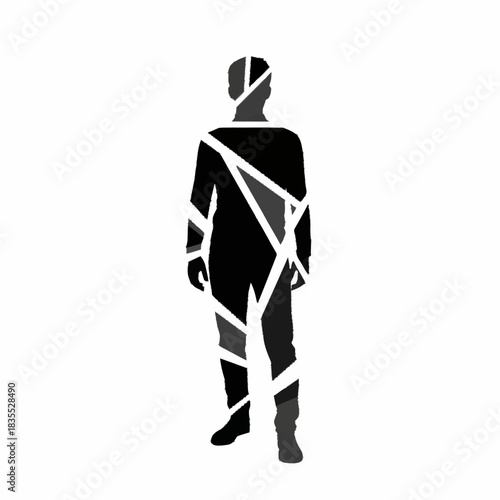 Abstract silhouette of a man broken into geometric pieces.