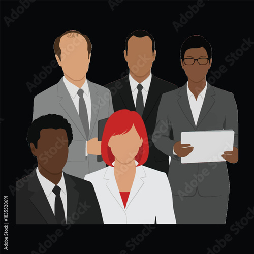 Diverse group of five people in business attire standing together team diversity