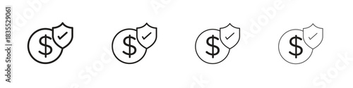 assets protection icons graphic. Thin line drawing illustration.