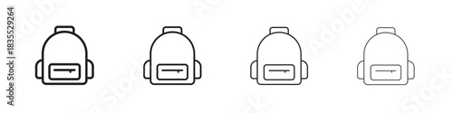 Backpack icons graphic. Thin line drawing illustration.