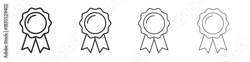 Badge icons graphic. Thin line drawing illustration.