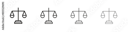 Balance scale icons graphic. Thin line drawing illustration.