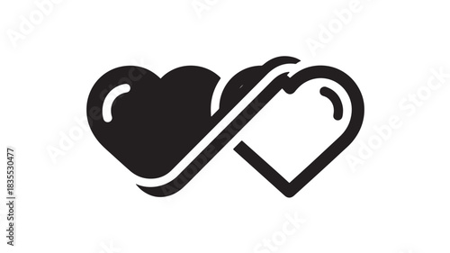 Elegant minimal black and white infinity heart icon symbolizing eternal love partnership and unbreakable connection for romance design